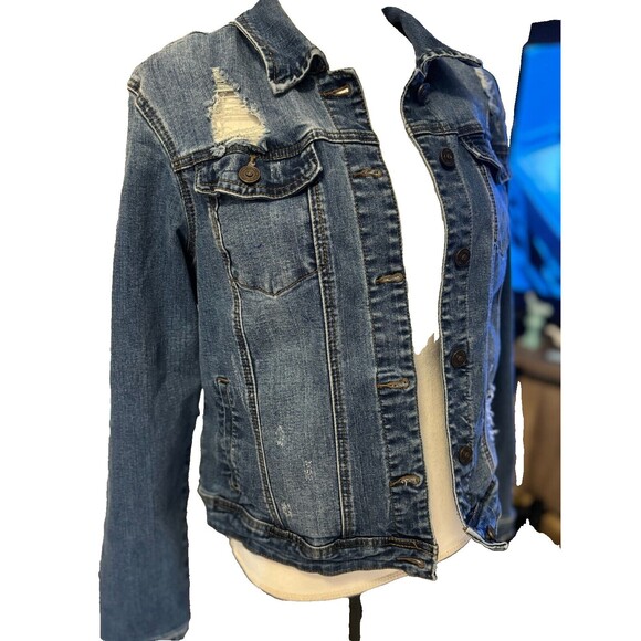 Ensean Womens 1X stretch Denim jacket, distressed/destroyed, pre-loved - Picture 2 of 9